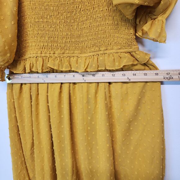 Anthropologie Ruffle Smocked Maxi Dress Size S Dark Yellow Cottage Prairie Boho - Picture 13 of 16